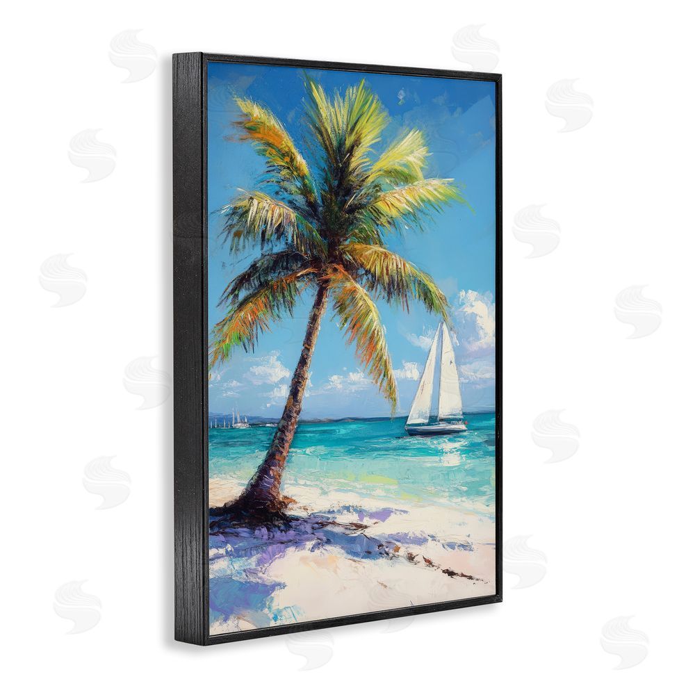 Petal Prints Design Palms & Sails Beach View Black Framed Giclee Wall Art