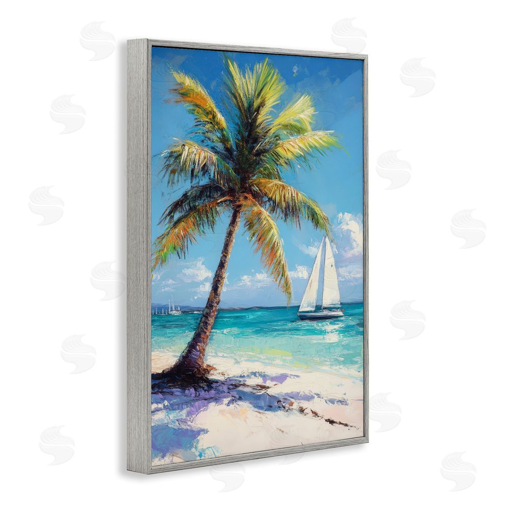 Petal Prints Design Palms & Sails Beach View Gray Framed Giclee Wall Art