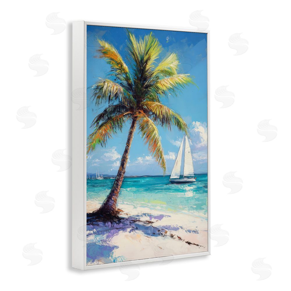 Petal Prints Design Palms & Sails Beach View White Framed Giclee Wall Art
