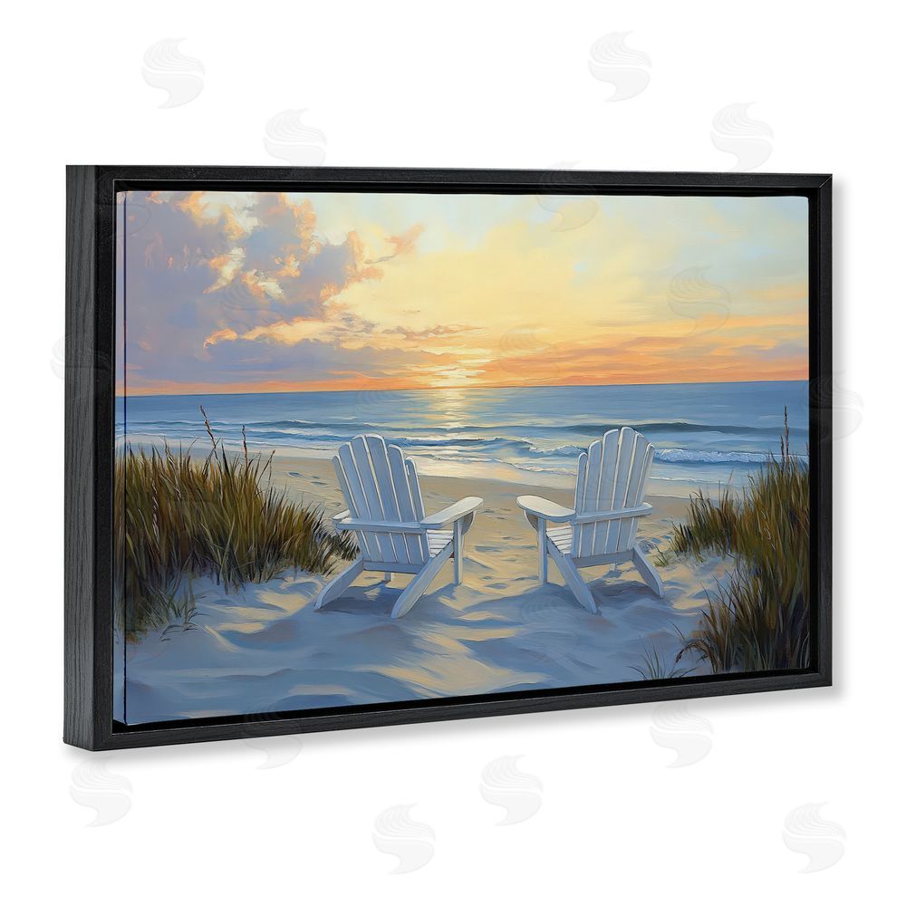 Petal Prints Design Calm Beach Sunset Overlook Black Floating Frame Stretched Canvas Wall Art Print