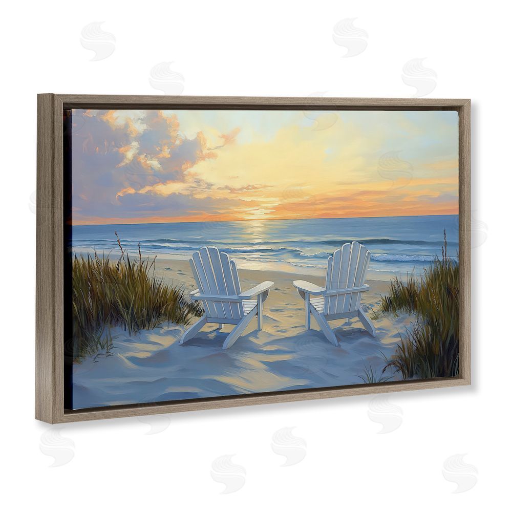 Petal Prints Design Calm Beach Sunset Overlook Brown Floating Frame Stretched Canvas Wall Art Print