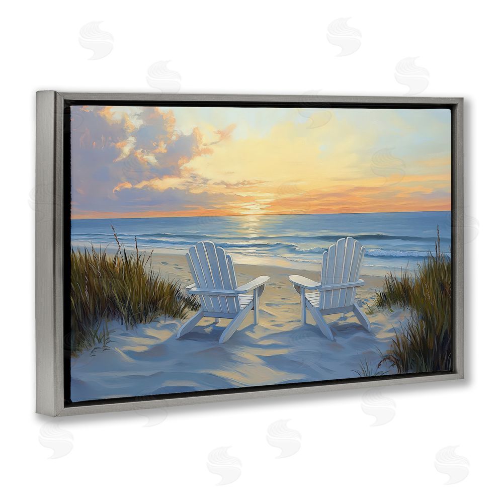 Petal Prints Design Calm Beach Sunset Overlook Gray Floating Frame Stretched Canvas Wall Art Print