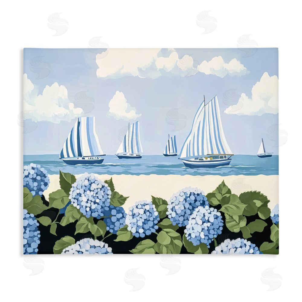 Sisi and Seb Striped Sails & Seaside Hydrangeas Stretched Canvas Wall Art Print
