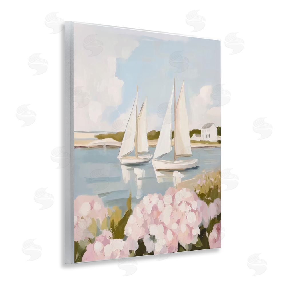 Sisi and Seb Sailboat Duo with Pink Hydrangeas Wall Plaque Printed Art