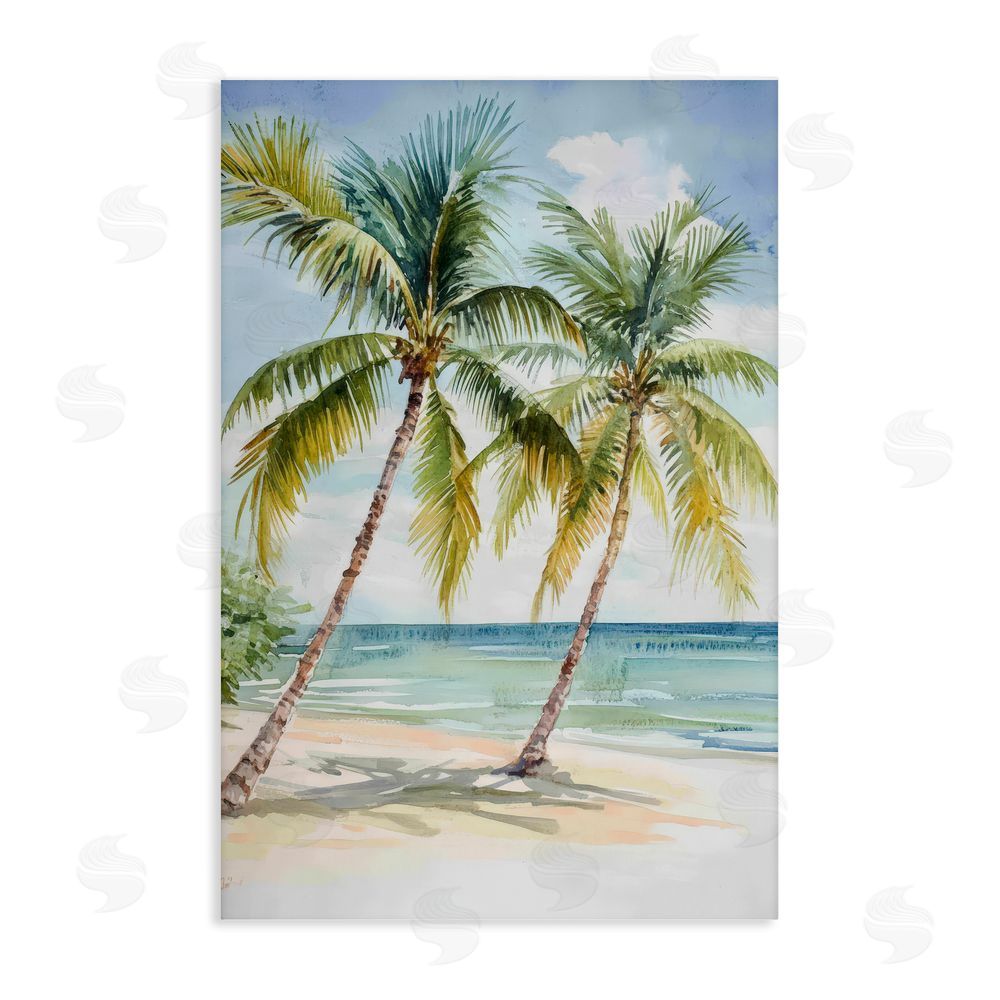 Petal Prints Design Shady Palm Beach Escape Stretched Canvas Wall Art Print