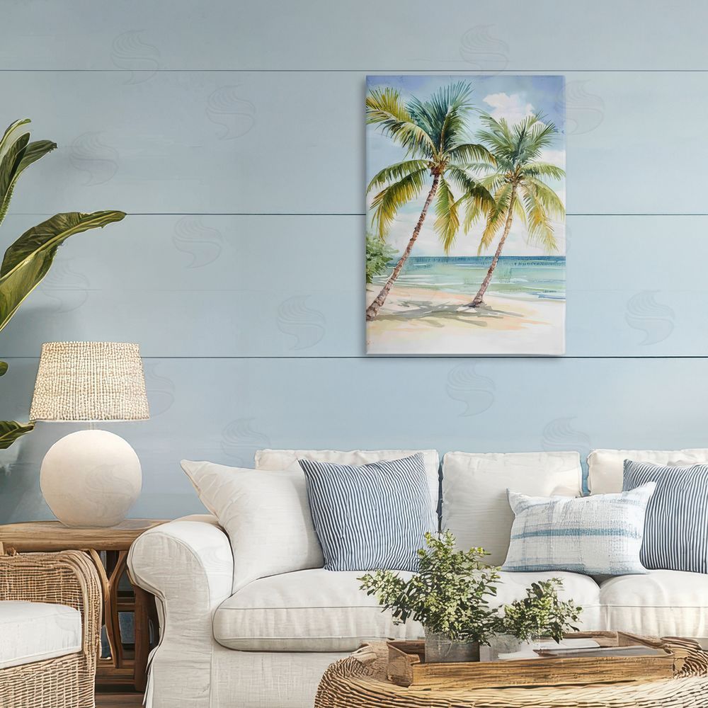 Petal Prints Design Shady Palm Beach Escape Stretched Canvas on Wall