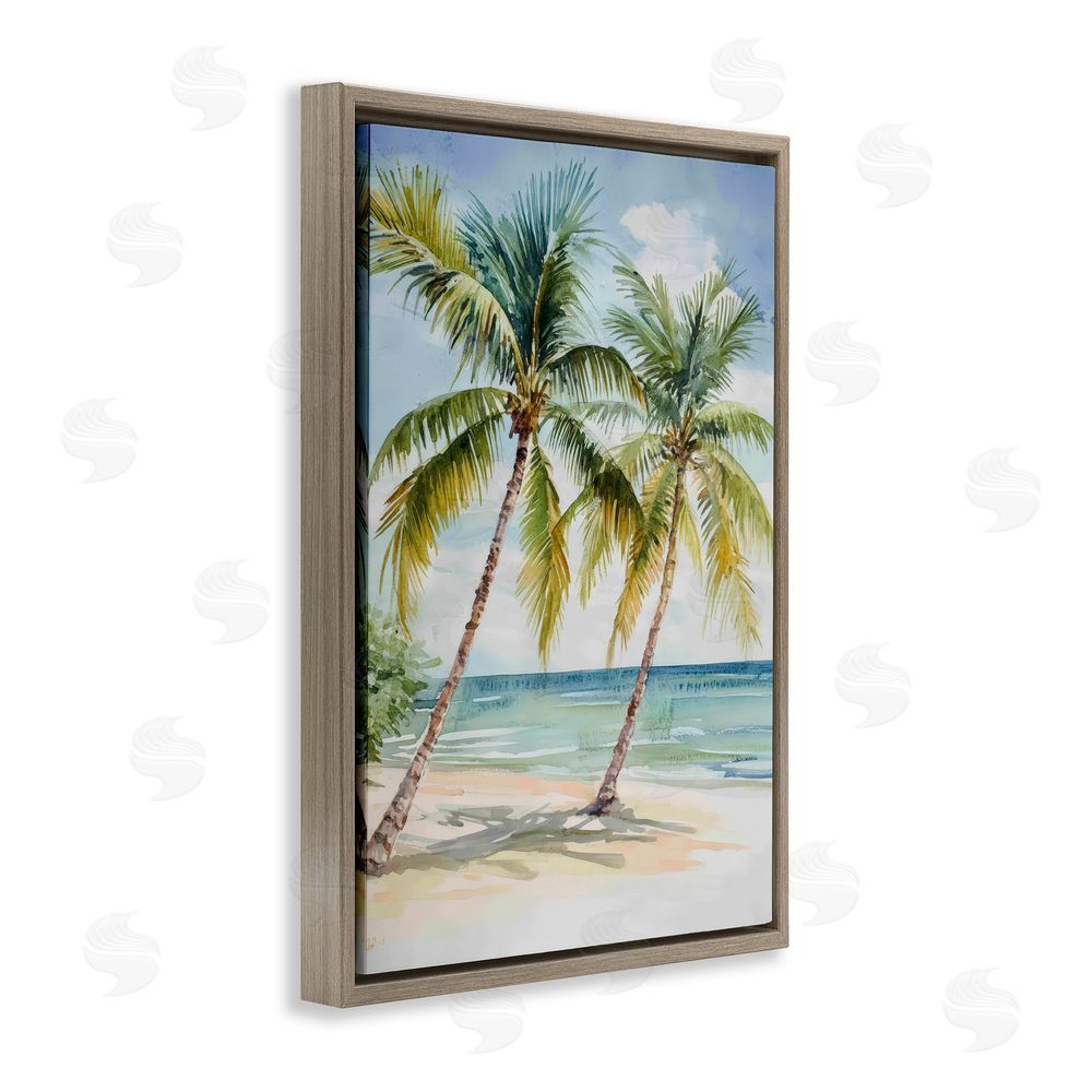Petal Prints Design Shady Palm Beach Escape Brown Floating Framed Canvas Wall Art Print