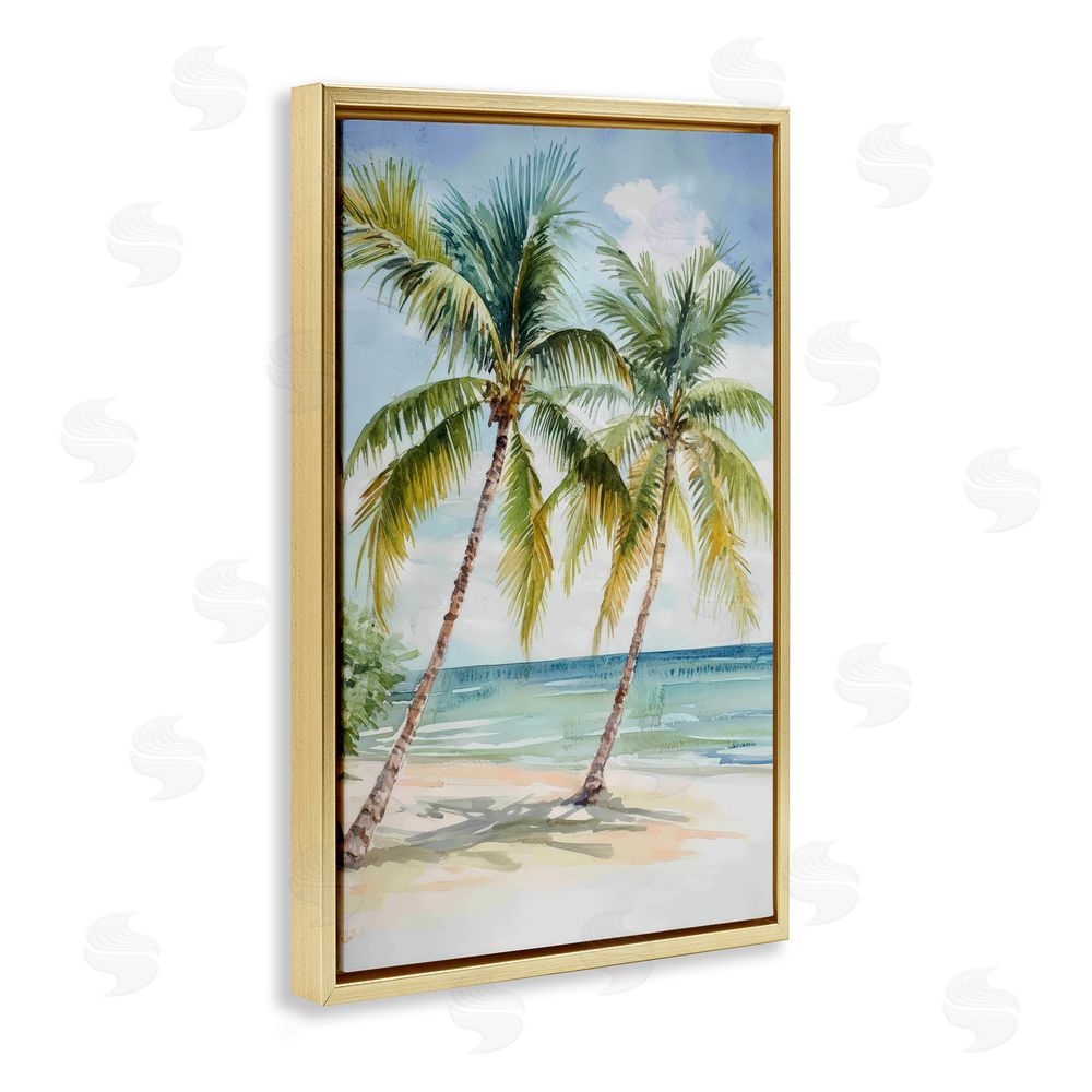 Petal Prints Design Shady Palm Beach Escape Gold Floating Framed Canvas Wall Art Print