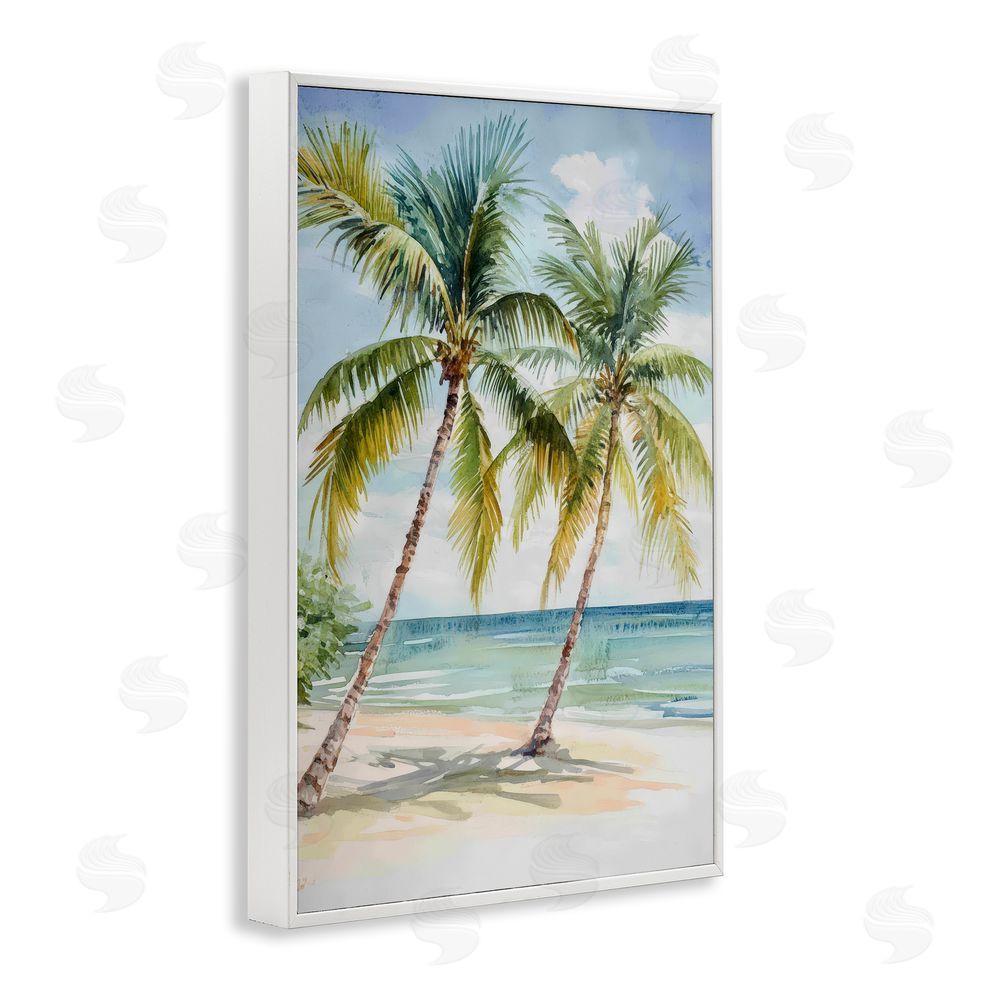 Petal Prints Design Shady Palm Beach Escape White Framed Giclee Wall Art Print
