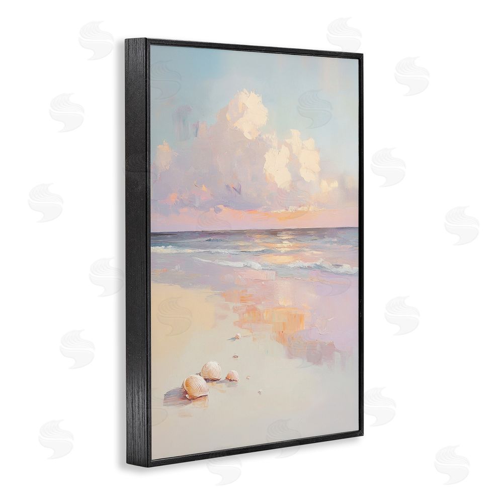 Sisi and Seb Pastel Sunset Over Seashells Black Framed Giclee Wall Art