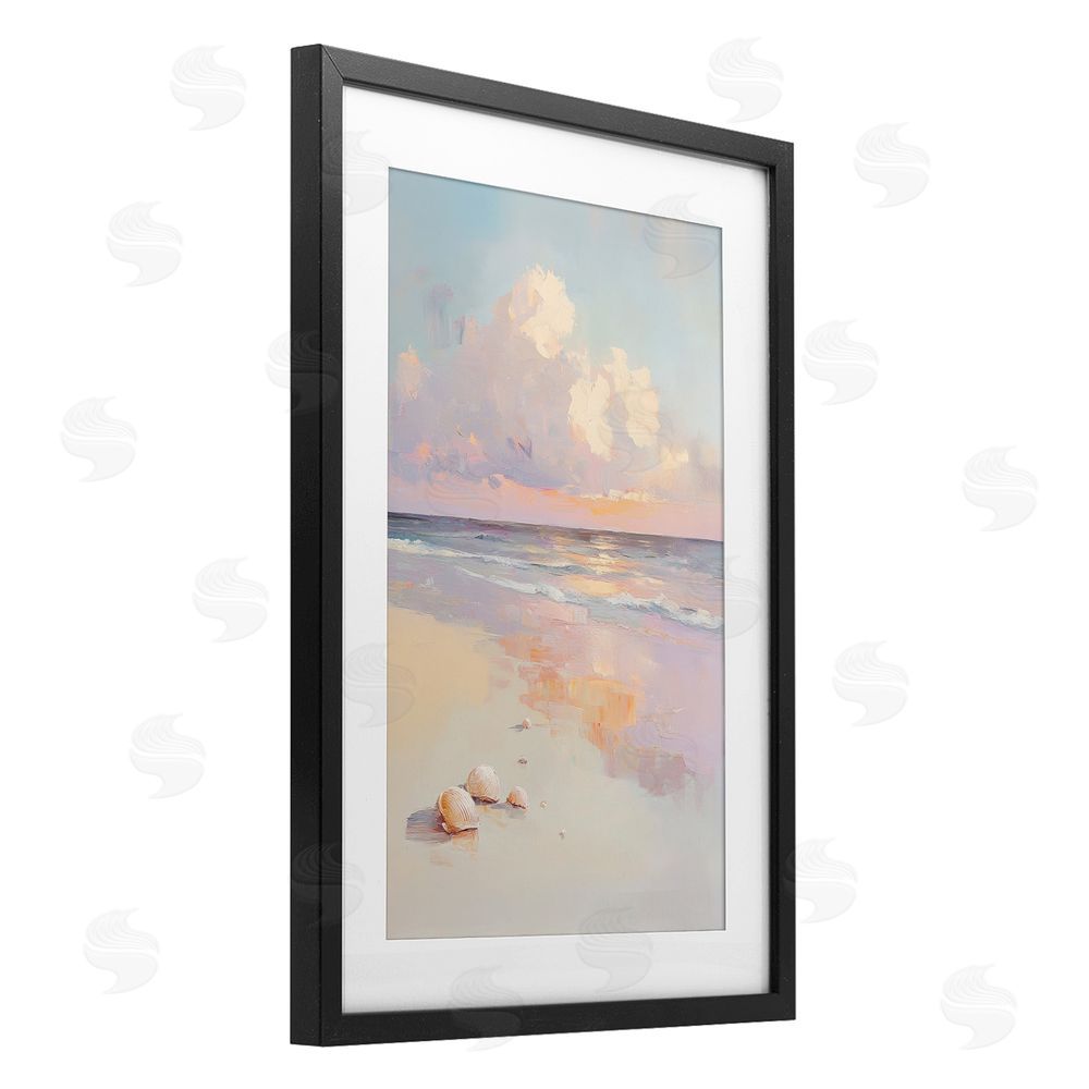 Sisi and Seb Pastel Sunset Over Seashells Black Framed Print Under Glass Wall Art