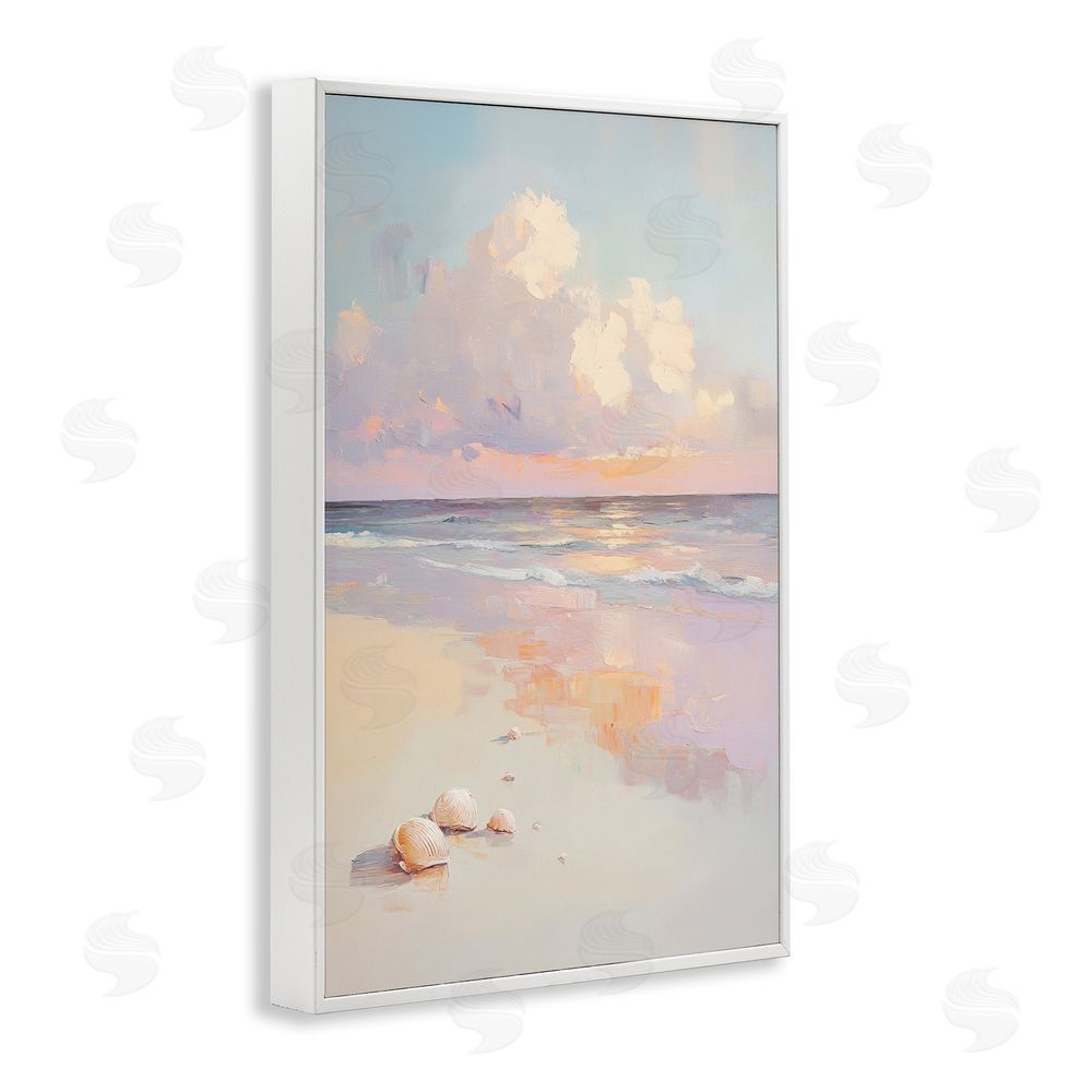 Sisi and Seb Pastel Sunset Over Seashells White Framed Giclee Wall Art