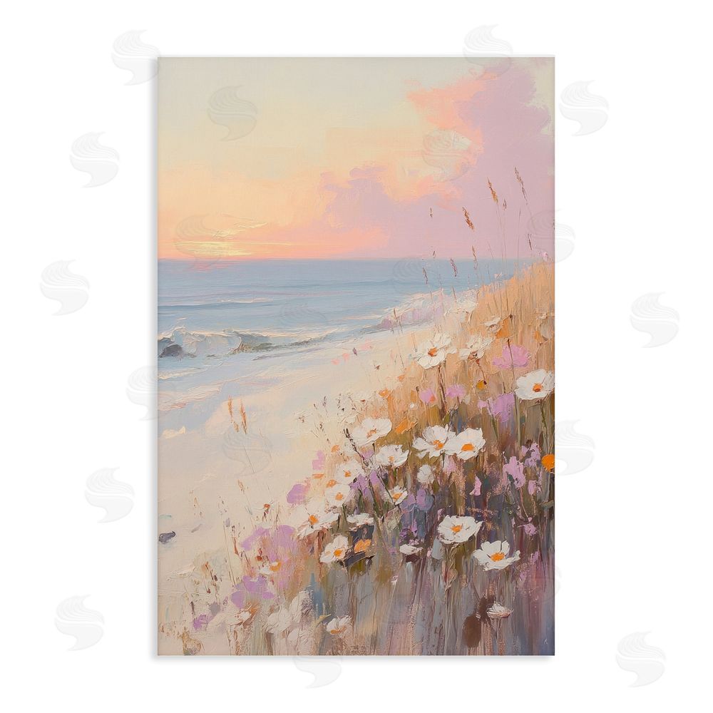 Sisi and Seb Pastel Sunset Wildflowers By Sea Stretched Canvas Wall Art