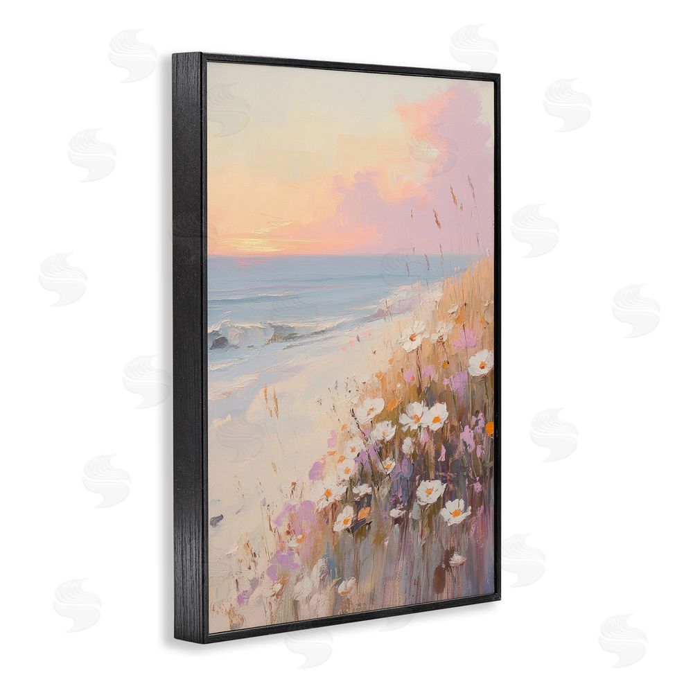 Sisi and Seb Pastel Sunset Wildflowers By Sea Black Framed Giclee Wall Art