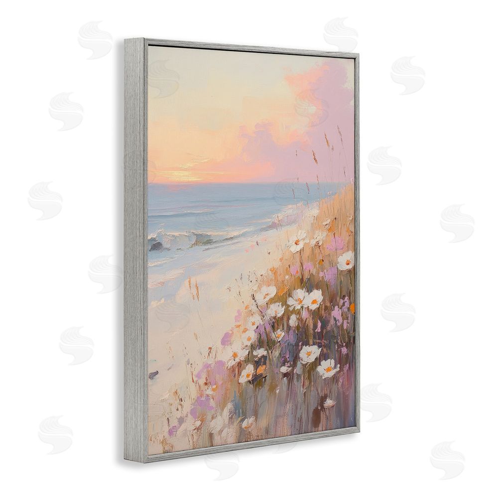 Sisi and Seb Pastel Sunset Wildflowers By Sea Gray Framed Giclee Wall Art