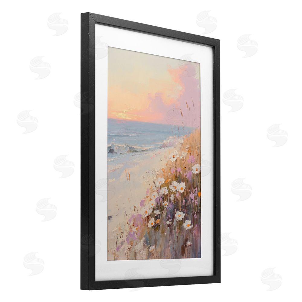 Sisi and Seb Pastel Sunset Wildflowers By Sea Black Framed Print Under Glass Wall Art
