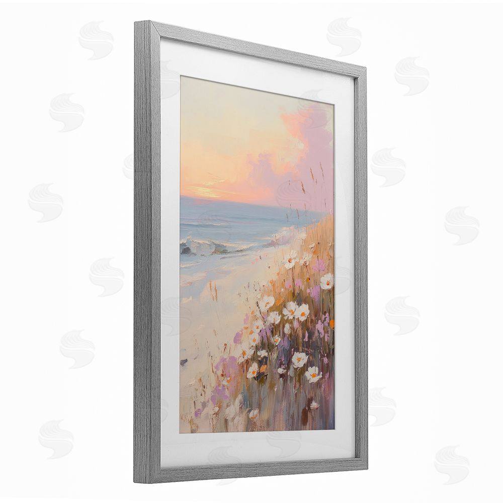 Sisi and Seb Pastel Sunset Wildflowers By Sea Gray Framed Print Under Glass Wall Art