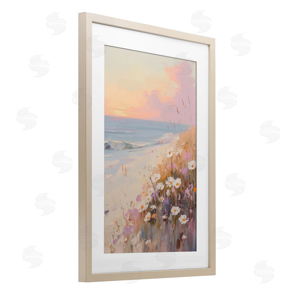 Sisi and Seb Pastel Sunset Wildflowers By Sea Brown Framed Print Under Glass Wall Art