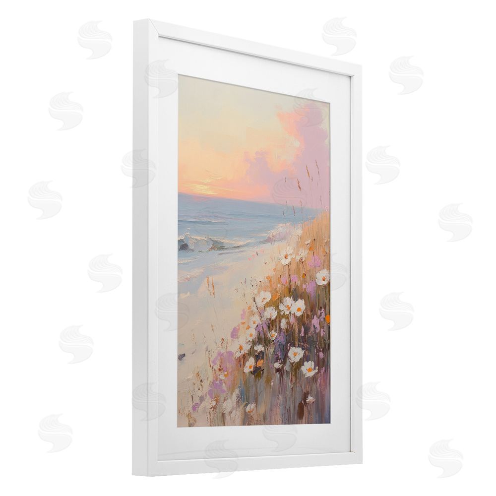 Sisi and Seb Pastel Sunset Wildflowers By Sea White Framed Print Under Glass Wall Art