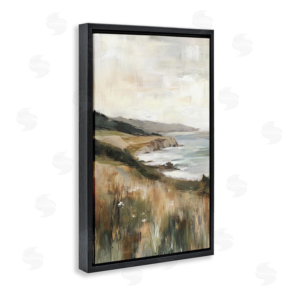 Petal Prints Design Northern Coast Cliffside Black Floating Framed Canvas Wall Art
