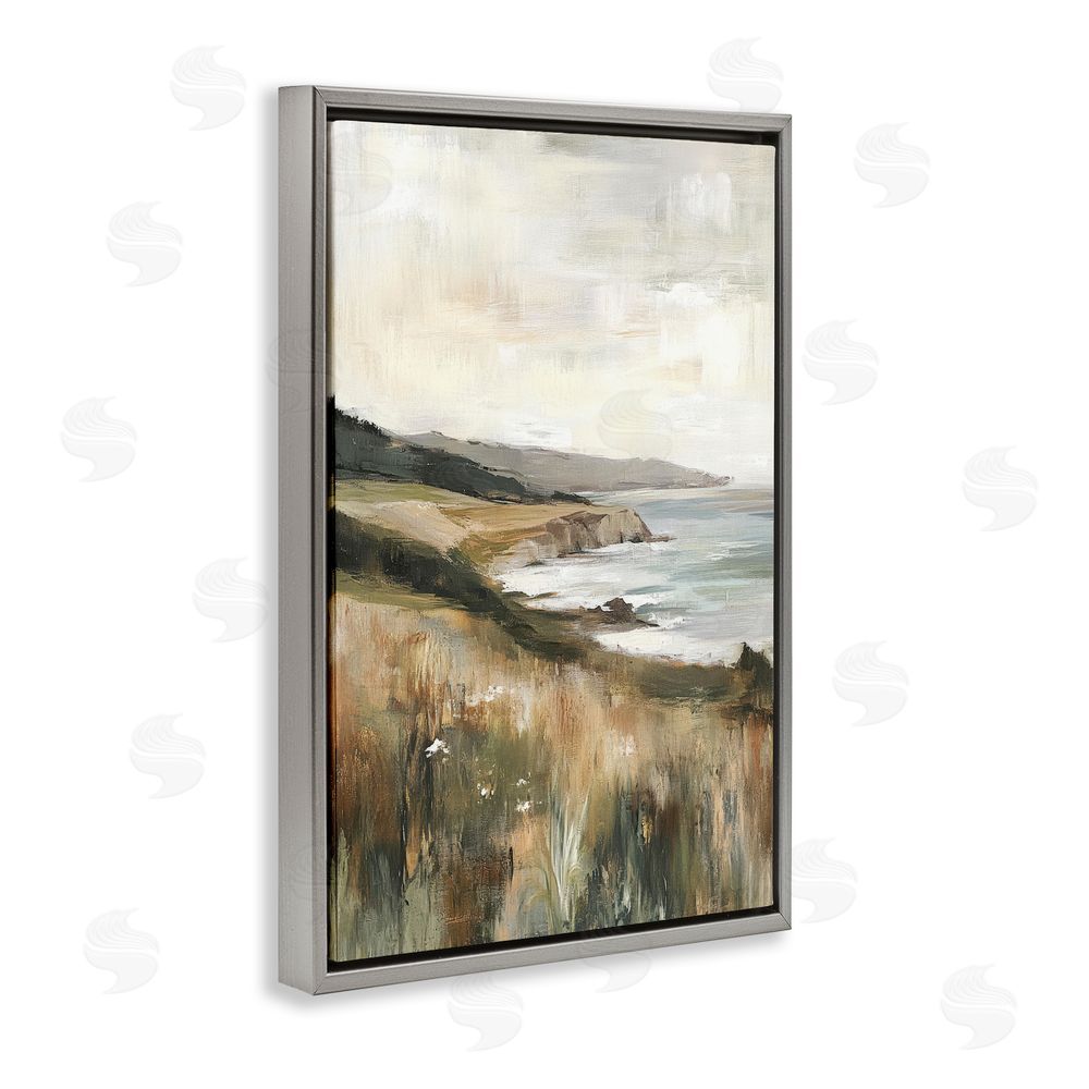 Petal Prints Design Northern Coast Cliffside Gray Floating Framed Canvas Wall Art