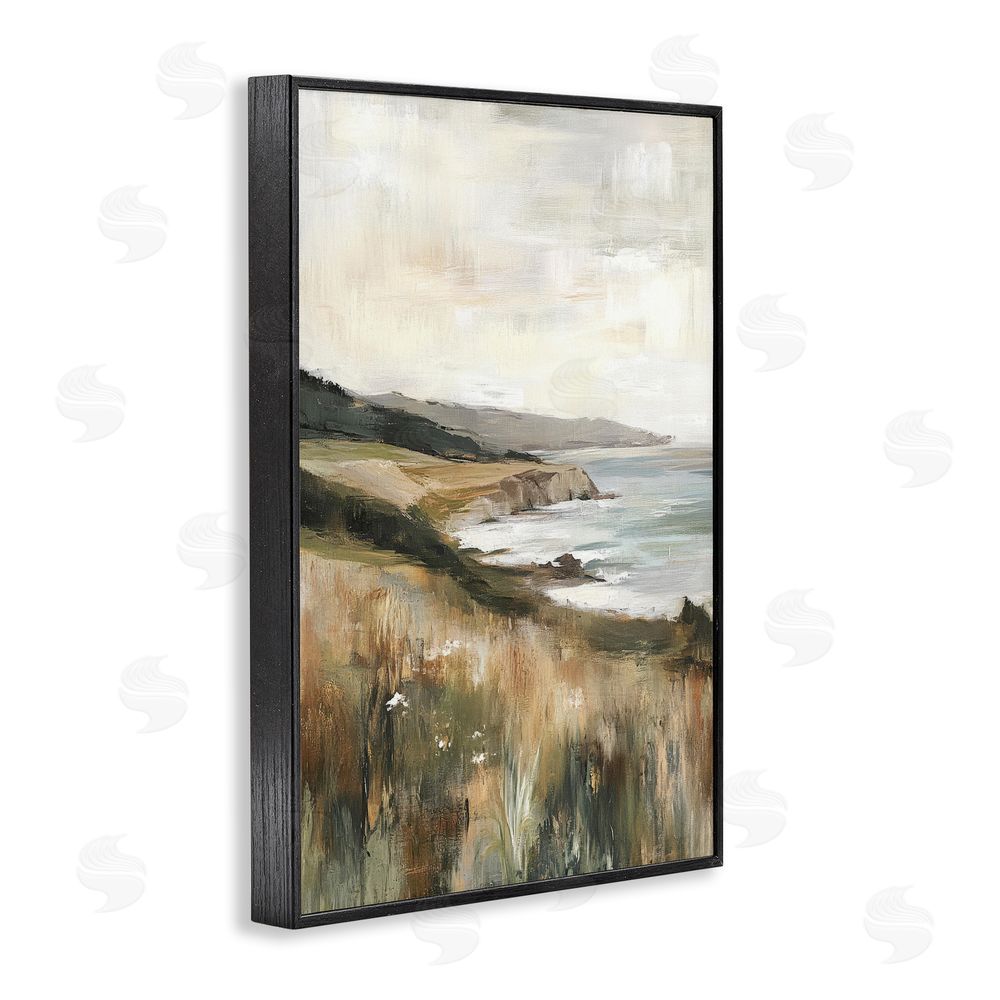 Petal Prints Design Northern Coast Cliffside Black Framed Giclee Wall Art
