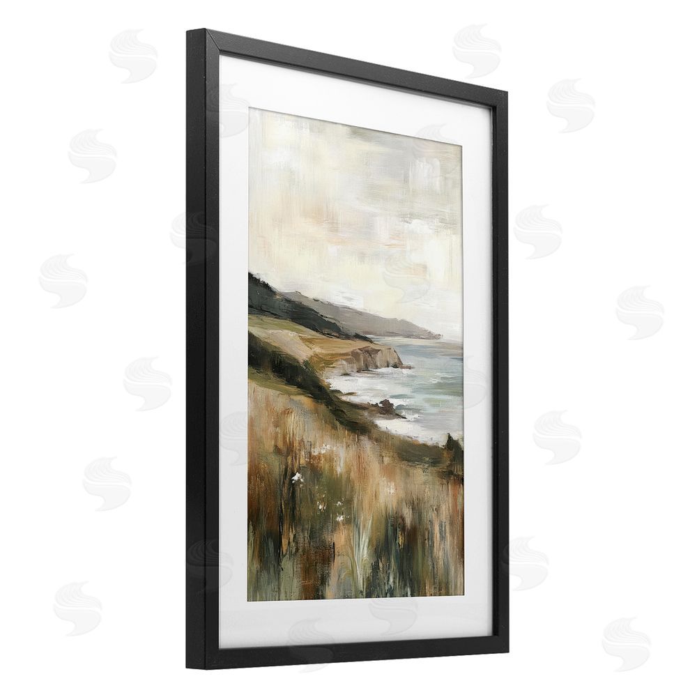 Petal Prints Design Northern Coast Cliffside Black Framed Print Under Glass Wall Art