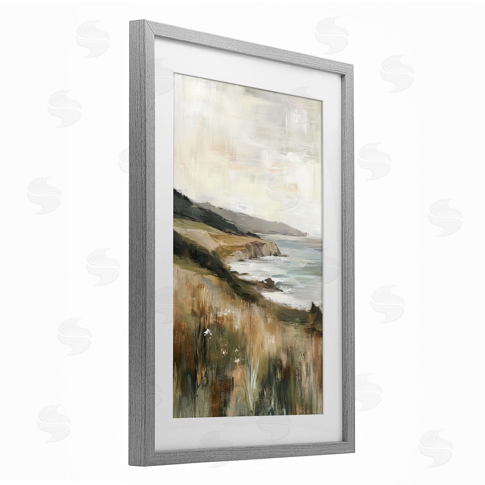 Petal Prints Design Northern Coast Cliffside Gray Framed Print Under Glass Wall Art