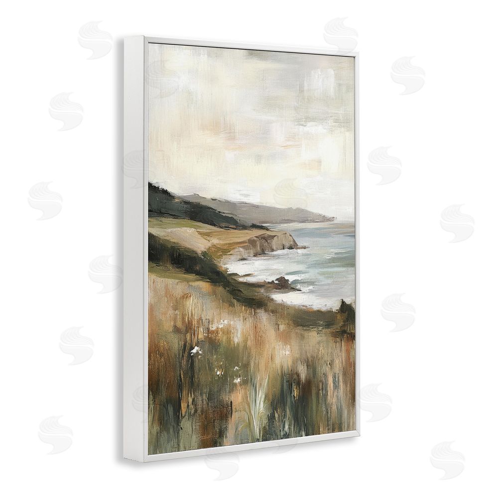 Petal Prints Design Northern Coast Cliffside White Framed Giclee Wall Art