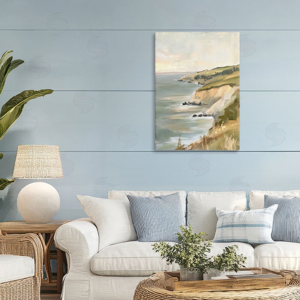 Petal Prints Design Cliffs Off The Sea Stretched Canvas Wall Art in Room