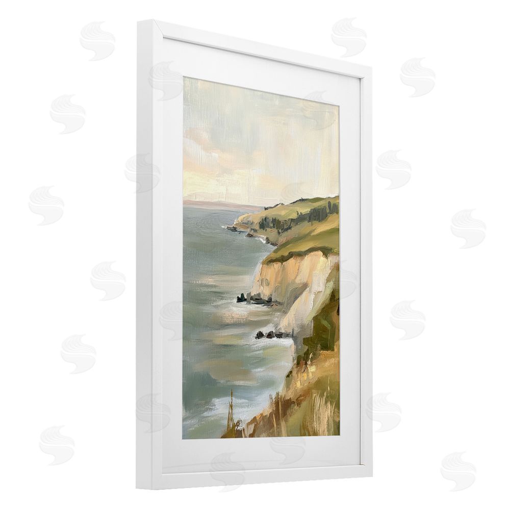 Petal Prints Design Cliffs Off The Sea White Framed Print Under Glass Wall Art