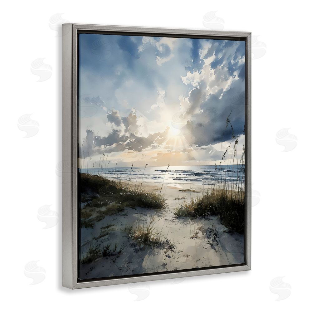 Franklyn Gregory Sunshine On The Beach Gray Floating Framed Canvas Wall Art Print