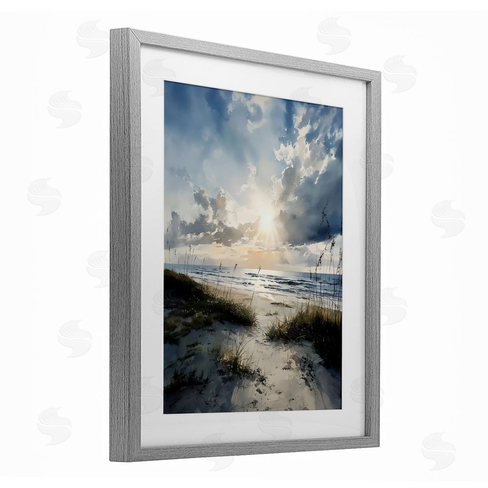 Franklyn Gregory Sunshine On The Beach Gray Framed Print Under Glass with White Mat Wall Art