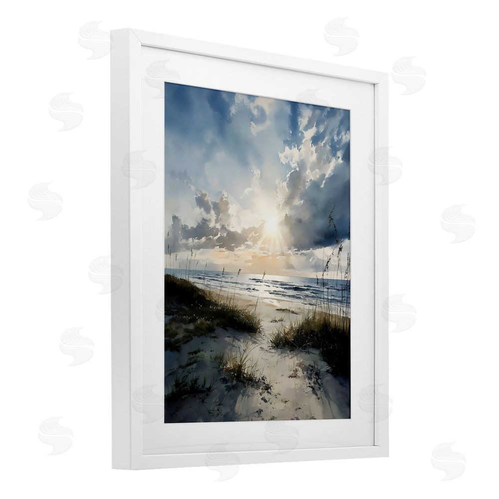 Franklyn Gregory Sunshine On The Beach White Framed Print Under Glass with White Mat Wall Art