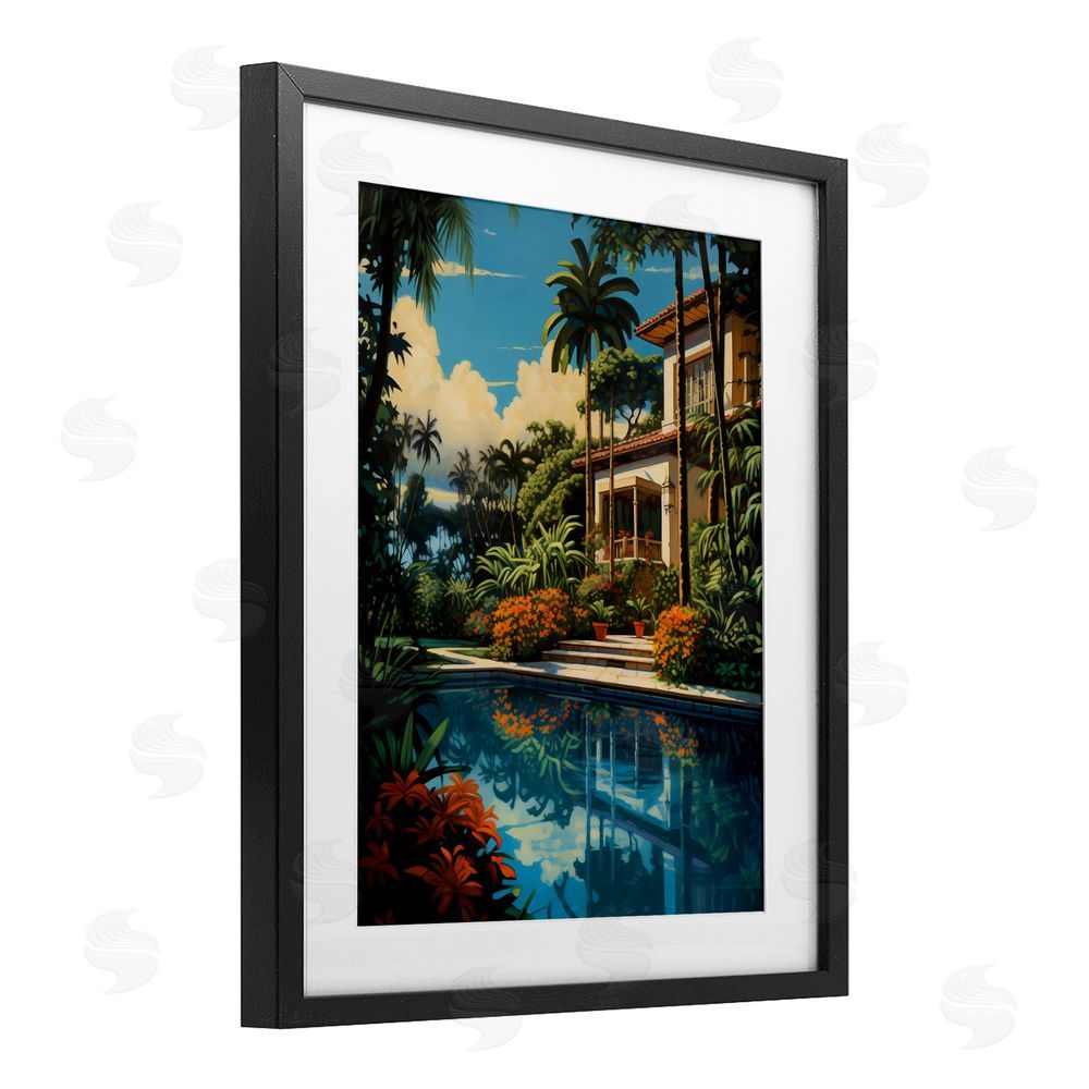 Creative Studio Tropical Tranquility Villa Black Framed Print Under Glass with White Mat Wall Art