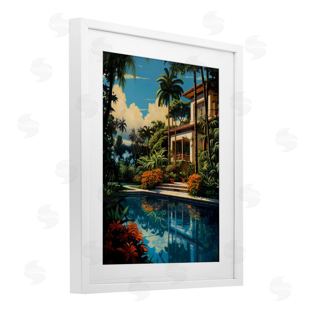 Creative Studio Tropical Tranquility Villa White Framed Print Under Glass with White Mat Wall Art