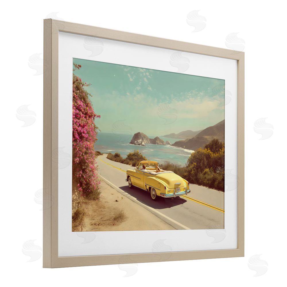 Franklyn Gregory Vintage Yellow Ride Brown Framed Print Under Glass with White Mat Wall Art