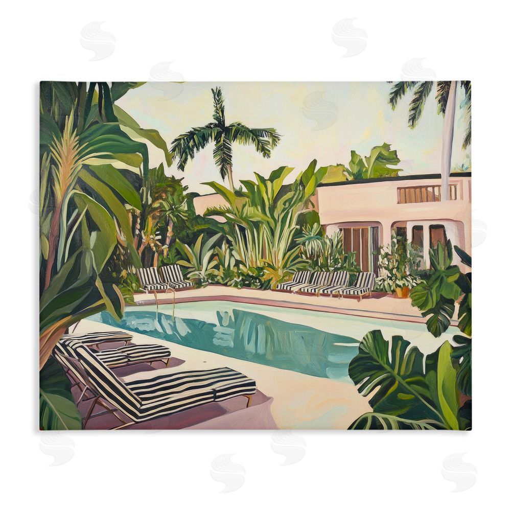 Sisi and Seb Poolside Resort Lounge Chairs Stretched Canvas Wall Art