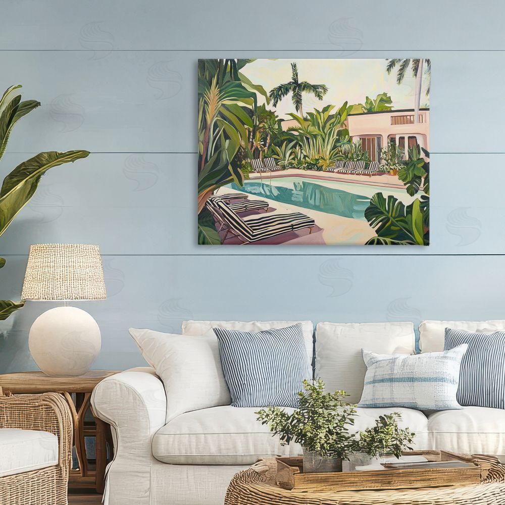 Sisi and Seb Poolside Resort Lounge Chairs Stretched Canvas Wall Art in Room