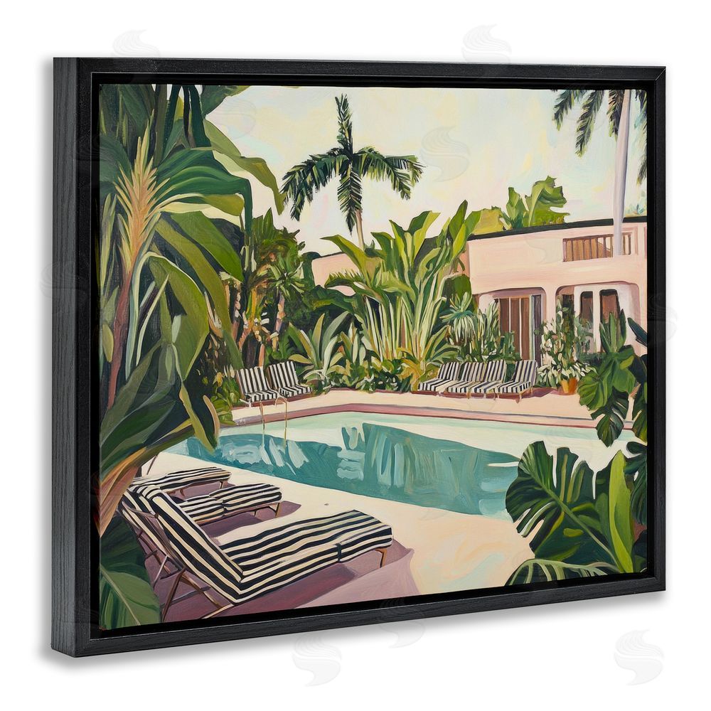 Sisi and Seb Poolside Resort Lounge Chairs Black Floating Framed Canvas Wall Art