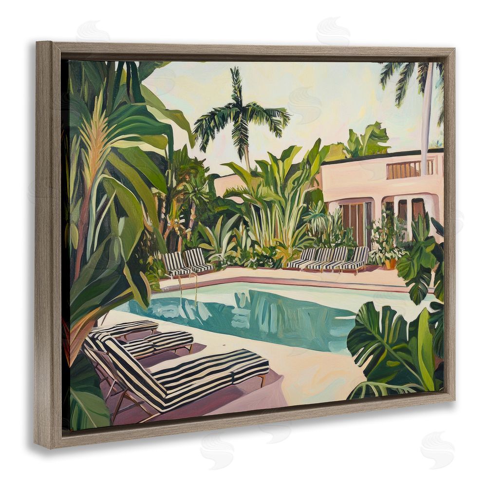 Sisi and Seb Poolside Resort Lounge Chairs Brown Floating Framed Canvas Wall Art