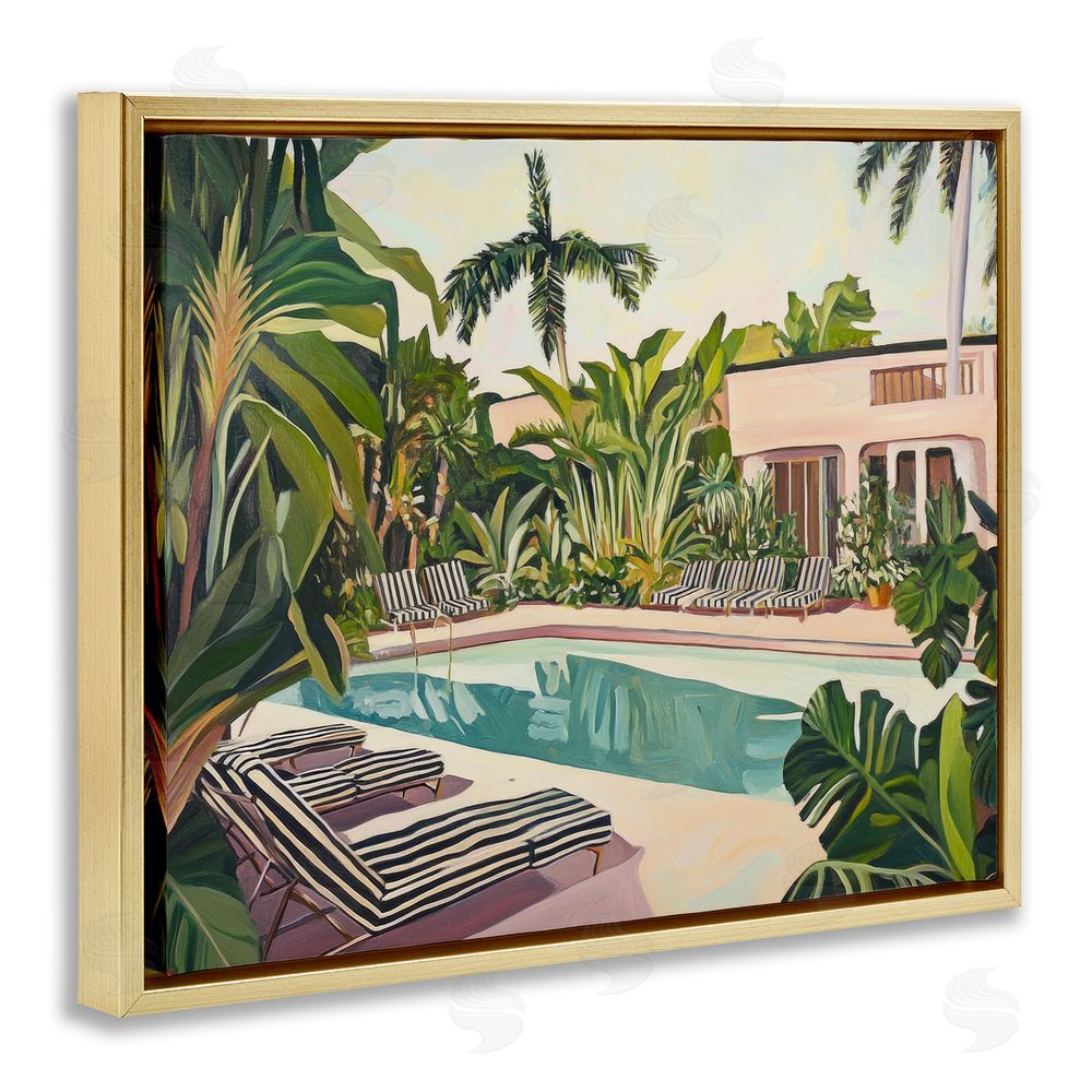 Sisi and Seb Poolside Resort Lounge Chairs Gold Floating Framed Canvas Wall Art