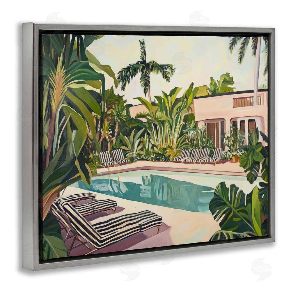Sisi and Seb Poolside Resort Lounge Chairs Gray Floating Framed Canvas Wall Art