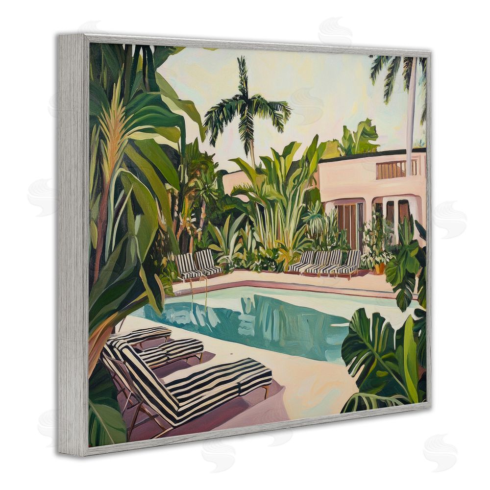 Sisi and Seb Poolside Resort Lounge Chairs Gray Framed Giclee Wall Art