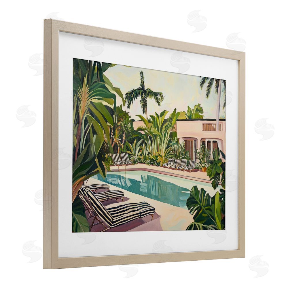 Sisi and Seb Poolside Resort Lounge Chairs Brown Framed Print Under Glass Wall Art