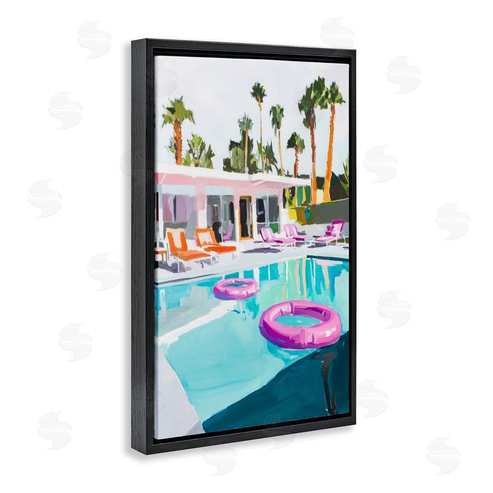 Sisi and Seb Palm Springs Poolside Impression Black Floating Framed Canvas Wall Art