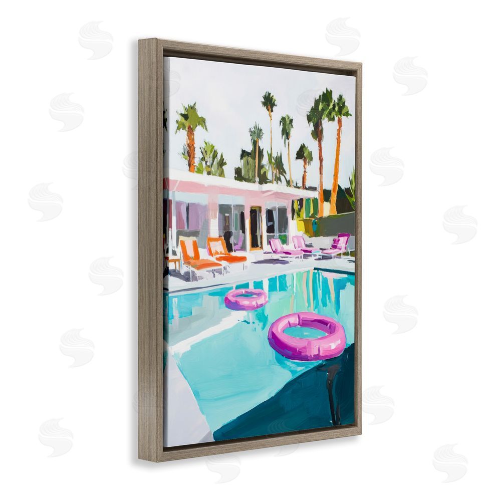 Sisi and Seb Palm Springs Poolside Impression Brown Floating Framed Canvas Wall Art