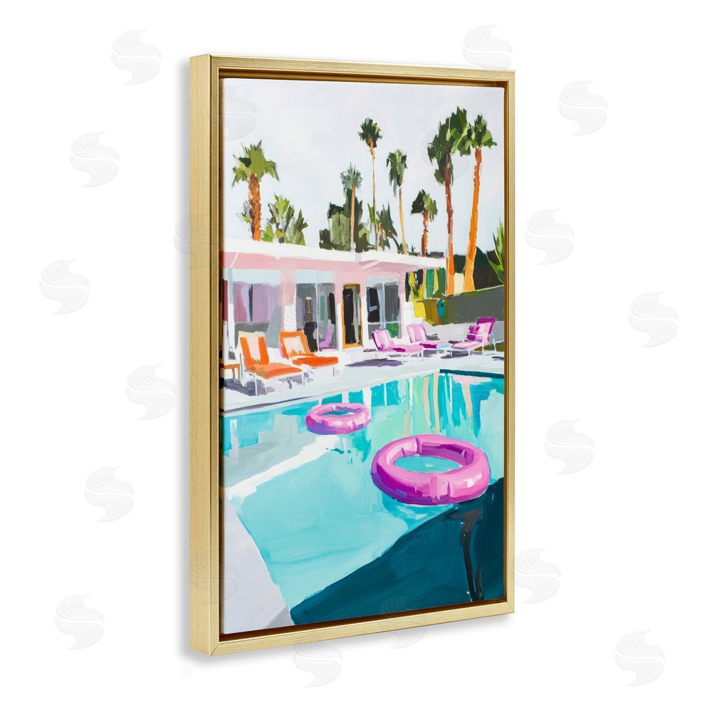 Sisi and Seb Palm Springs Poolside Impression Gold Floating Framed Canvas Wall Art