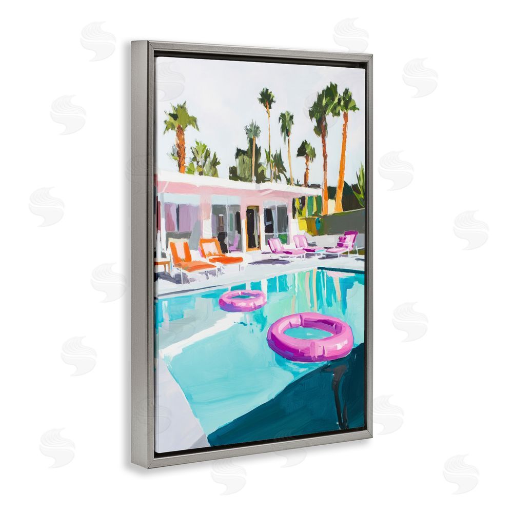 Sisi and Seb Palm Springs Poolside Impression Gray Floating Framed Canvas Wall Art
