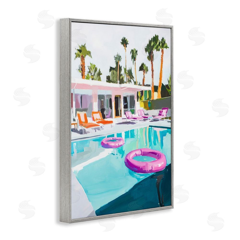 Sisi and Seb Palm Springs Poolside Impression Gray Framed Giclee Wall Art